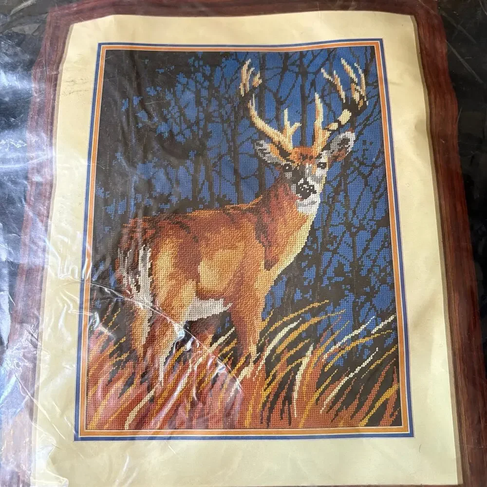 White Tail Deer Vintage Large Stamped Needlepoint Kit by Monarch Horizons - 1984
